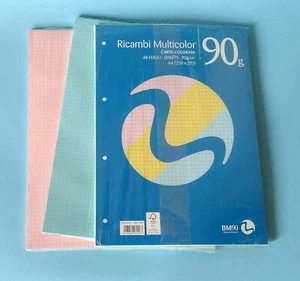 N. 3 Ricambi fogli per Anelli Colorati a quadretti - 40 Fogli - A4 - Foto 1 di 2