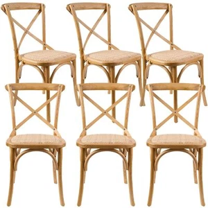 Aster Crossback Dining Chair Set of 6 Solid Birch Timber Wood Ratan Seat Oak Div - Picture 1 of 6