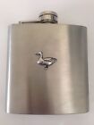 Duck R173 English Pewter Emblem on a 6oz Stainless Steel Hip Flask