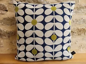 Orla Kiely Sixties Flower Stem Velvet Fabric Lime & Navy Velvet Cushion Cover - Picture 1 of 20