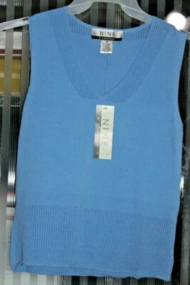 SIZE M NINE & CO BLUE V-NECK STRETCH KNIT TOP — 第 1/2 张图片
