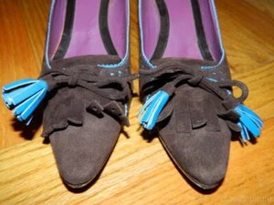 Etro braune Wildleder-Pumps mit Tassel und niedrigem Absatz mit blauem Lackbesatz, US 6,5, Euro 36 - Bild 1 von 12