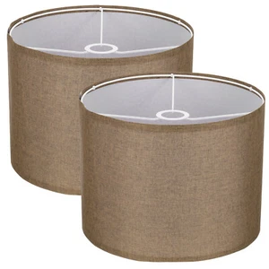 2Set Drum Lamp Shades, 13"x13"x10" Linen Lampshade E27 E26 E14, Brown - Picture 1 of 7