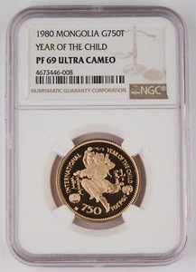 Mongolia 1980 750 Tugrik Gold Proof Coin Year of Child NGC PF69 0.5437 Oz AGW - Picture 1 of 4