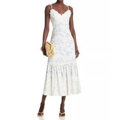 Vestido AQUA Floral Midi Encaje Ribete Cottagecore Solero XXS Foto 1 de 4