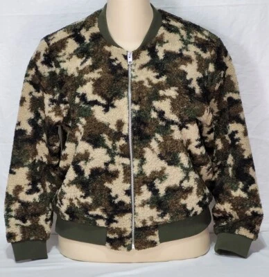 Lucky Brand Los Angeles Womens Size L Camo Print Faux Fur Jacket MSRP 149.00 New — 第 1/4 张图片