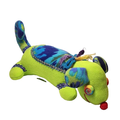 Wiener Dog Plush Neon Green Mardi Gras Colors Puppy Stuffed Animal Toy Sequined - Image 1 of 4