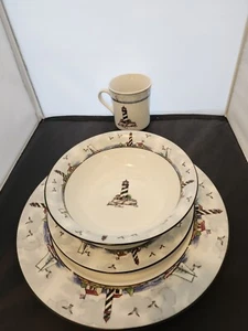 TOTALLY TODAY CHINA Coastal Lighthouse Nautical Theme Dinnerware Set- 27 pieces! - Picture 1 of 17