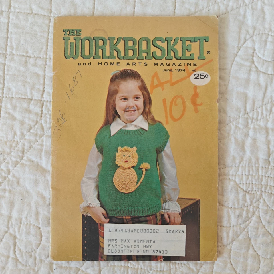 1974 年 6 月 复古 The Workbasket Home Arts 杂志针织和钩针图案书 — 第 1/4 张图片