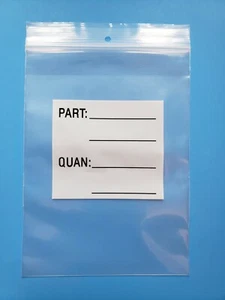 6" x 8" PARTS BAGS RECLOSABLE PLASTIC ZIP SEAL HEAVY 4MIL HANG HOLE WHITE BLOCK - Picture 1 of 5