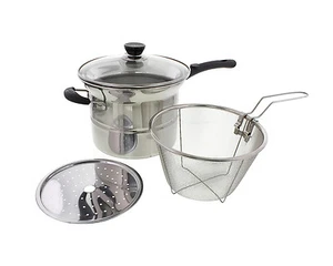 3.5 QT Multipot Fryer Fry Basket Boiler Steamer Stainles Steel 4 Piece Multi Pot - Picture 1 of 7