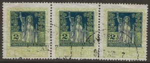 Hungary 1927 JUDICIAL Revenue 2P Barefoot #38 STRIP of 3 Fine Used CV £10.50 - Picture 1 of 2