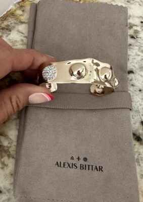 100% Authentic Alexis Bittar Raised Crystal Dot Gold Cuff Bracelet $275 - Image 1 of 4