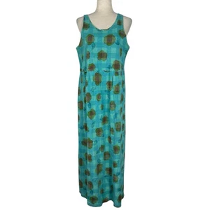 Fresh Produce Dress Women Medium Green Check Sunflower Abstract Maxi - Picture 1 of 9