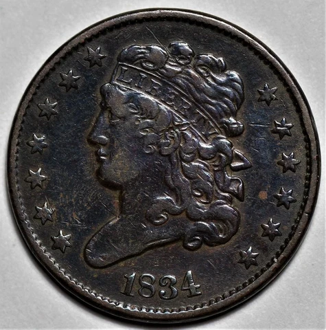 1834 Classic Head Half Cent - US 1/2c Copper Penny Coin - L37 Cover