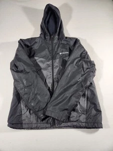Columbia Jacket Mens Medium Full Zip Up Hooded Packable Black Gray Lightweight - Picture 1 of 7