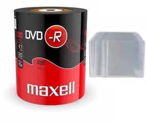 100 Genuine Maxell DVD-R 16x 4.7GB DVD Discs Shrinkwrap Plus 100 x DVD Sleeves - Picture 1 of 5