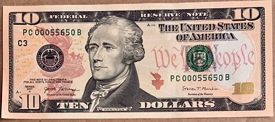 NEW UNCIRCULATED $10 TEN DOLLAR BILL, Fancy Number’s TRIPLE ZERO’S SERIES 2017A - Image 1 of 2