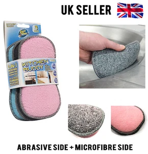 3 PACK Microfibre Scouring Cleaning Pad Kitchen Buddy Washing Scrubbing Pots Pan - Picture 1 of 6