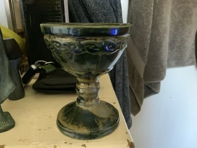 Vintage PORTHMADOG GOBLET green  Celtic Welsh Pottery Cymru Retro Cup Chalice - Image 1 of 4