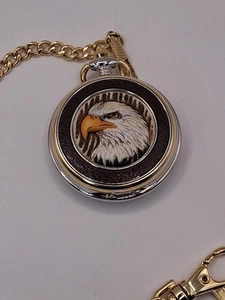 Franklin Mint The Alaska Chilkit Bald Eagle Preserve Pocket Watch Quartz - Picture 1 of 7