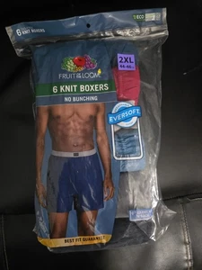  FRUIT OF THE LOOM Men's 2XL Knit Boxers 6 Pack No Bunching Eversoft Cotton - Picture 1 of 2