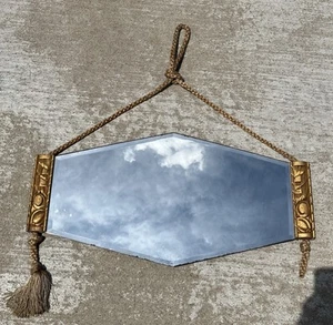 Vtg Rare Antique Art Deco Nouveau Beveled Mirror w/ Rope Gesso Wood Ends 28x14” - Picture 1 of 17