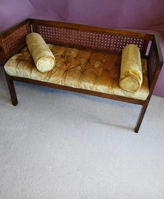 Banco de sofá con respaldo de bastón moderno vintage de mediados de siglo de los años 50 volour acolchado Foto 1 de 4