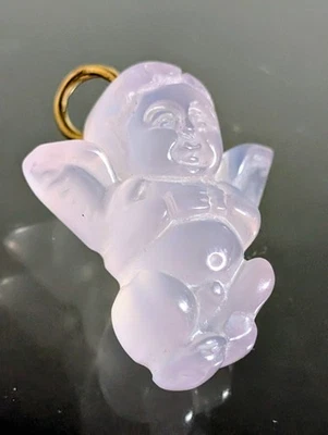 Raro colgante de ángel querubín de cuarzo rosa de oro de 14k  Foto 1 de 4