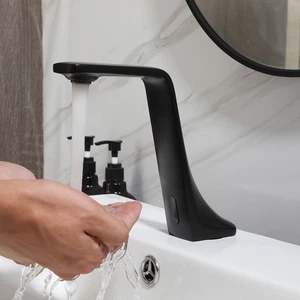 Bad Waschtisch Waschbecken Matt Schwarz Wasserfall Mischbatterie Sensor Wasserhahn Messing Wasserhahn - Bild 1 von 15