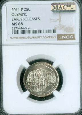 2011 P OLYMPIC PARKS QUARTER NGC MS68 E.R. MAC SPOTLESS . - Image 1 of 2