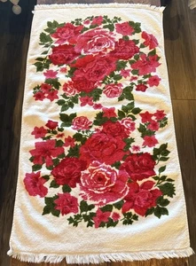 Vintage 60er Jahre Possible Cannon Mills MCM Badetuch rosa rot Blumen Rosen - Bild 1 von 9