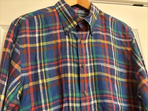 Bobby Jones lino taglia L uomo abbottonato manica lunga quadri multicolore made turkey - Foto 1 di 9