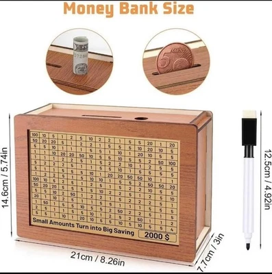 Wooden Money Saving Box - Saving Planner With Numbered Slots For Goal Tracking - Image 1 of 4