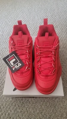 Fila Womens Disruptor II 2 Premium Chunky Leather Sneaker Shoes Fiery Red 8.5 - Image 1 of 4