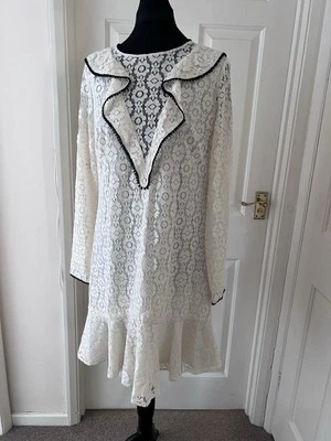 Excellent MONIQUE LHUILLIER Ivory Lace Overlay Ruffle Front Occasion Dress UK 14 - Image 1 of 4