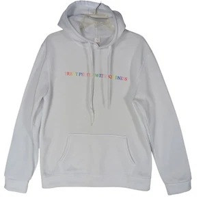 Weißer grafischer Hoodie "Treat People With Kindness" Größe L aufgesetzte Tasche  - Bild 1 von 5