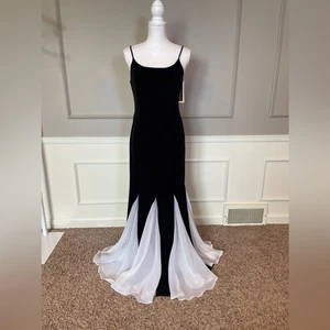 Vintage 90s Prom Dress Deadstock 8P NWT Black Velvet Stretch Chiffon goth - Picture 1 of 8