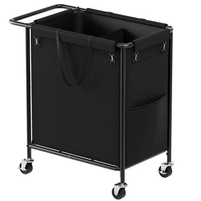 Double Laundry Hamper with Wheels,160L Rolling Laundry Basket 2 Section,Steel... - Image 1 of 4