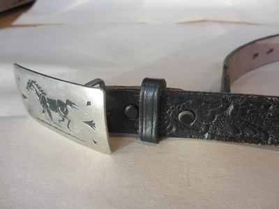 复古西尔斯西部皮革腰带带 CHAMBERS 跑马皮带扣 — 第 1/4 张图片