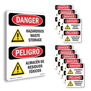 Hazardous Waste Storage Bilingual OSHA Danger Sign Metal, Decal - 5 or 10 Pack - Picture 1 of 43
