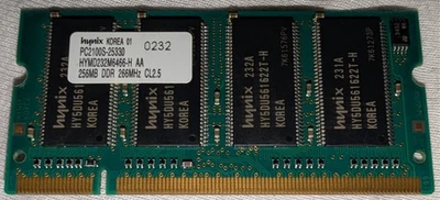 Hynix 256MB SO-DIMM 266MHz CL2.5 DDR Laptop Memory PC2100S-25330 HYMD232M6466-H - Image 1 of 2