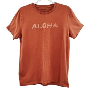 Madewell Burnt Orange ALOHA Logo T-Shirt 100% Cotton Short Sleeves Women's Sz M - Picture 1 of 7