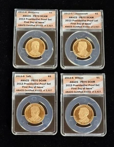 Juego de 4 pruebas presidenciales 2013-S $1 certificado ANACS #0002 de 3927 PR70 DCAM - Imagen 1 de 10
