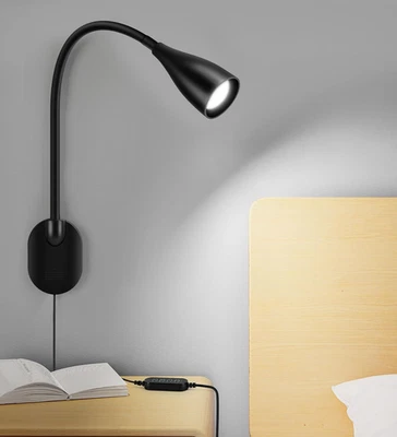 Wall-Mounted LED Bedside Reading Light with USB Charging Port, 10-Level Dimmable