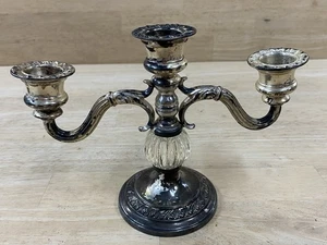 Vintage Silver Plate CANDLE HOLDER 3 Candelabra Crystal Ball MARKED 213 WM R - Picture 1 of 22