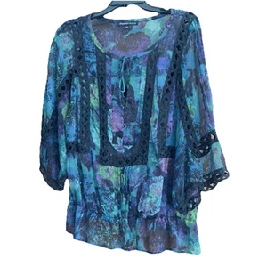 Daniel Rainn geblümte mehrfarbige Bluse Gr. L Boho Artsy whimsy Goth dark fairy - Bild 1 von 13