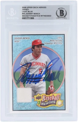 Johnny Bench Reds Signed 2008 Upper Deck Baseball Heroes #50 #/200 BAS Card - Image 1 of 3