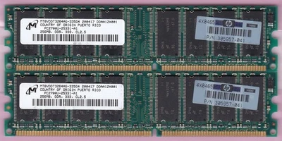 512MB 2x256MB DDR-333 PC2700 MICRON MT8VDDT3264AG-335G4 HP 305957-041 DDR1 Kit - Image 1 of 4