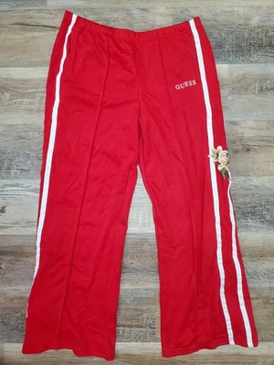 Guess Pants Red Floral Size XL Roey Flower Track Pants NEW NWT Style R50Q37 - Image 1 of 4